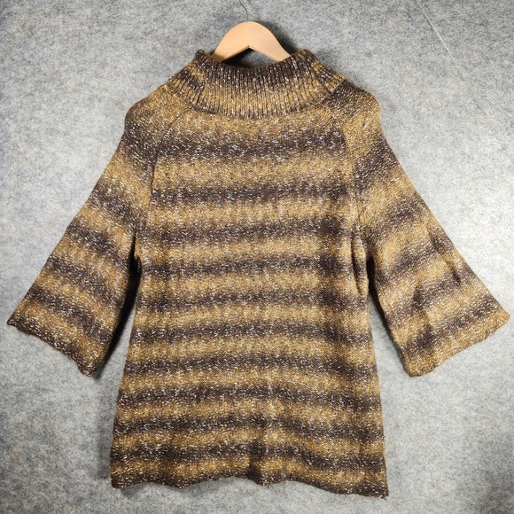 Adrienne Vittadini Studio Womens Sweater Size L Turleneck Striped Sparkle Knit - Picture 9 of 10